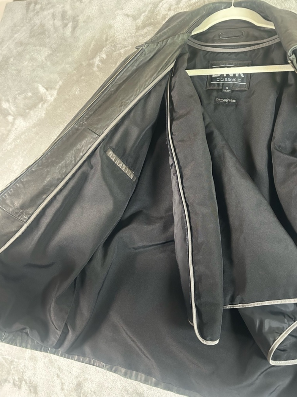 DNK Black Leather Bomber Jacket - Picture 4 of 16